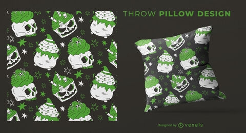 Halloween skull cupcakes throw pillow design