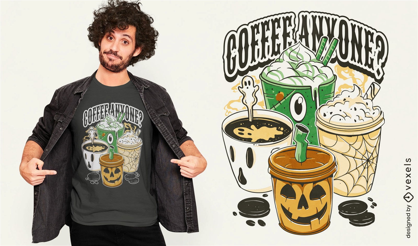 Diseño de camiseta de bebidas de café de halloween