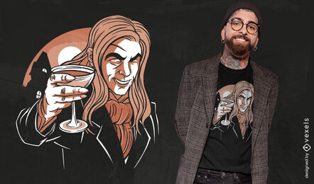 Trinkendes T-Shirt Design des Halloween-Vampirs