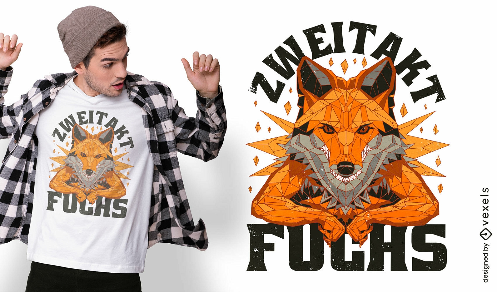Design de camiseta poligonal de animais de raposa