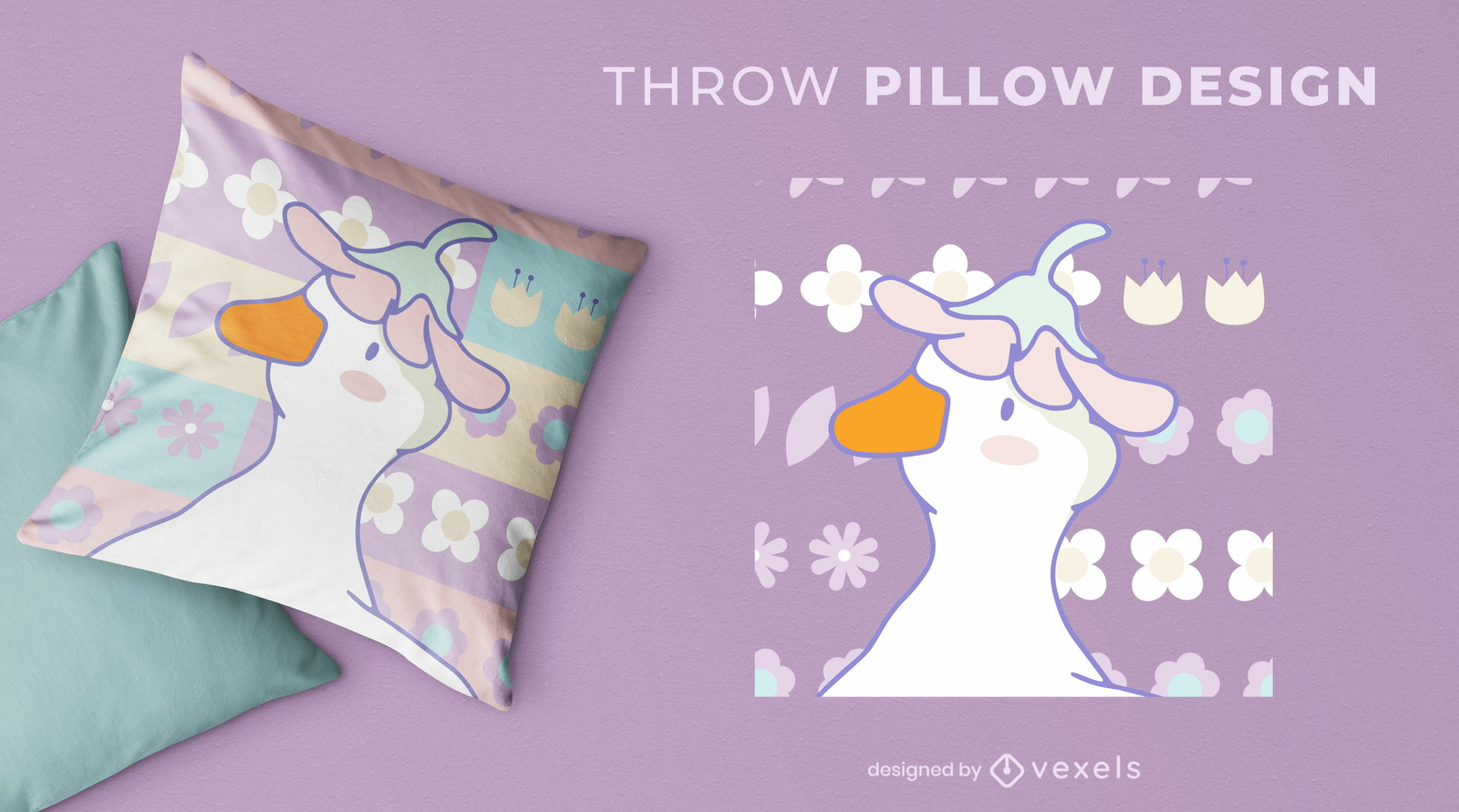 Cute goose with flower hat throw pillow design