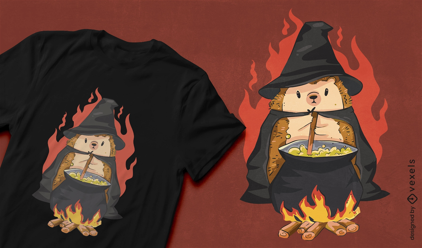 Zauberer-Igel-Tier-Halloween-T-Shirt-Design