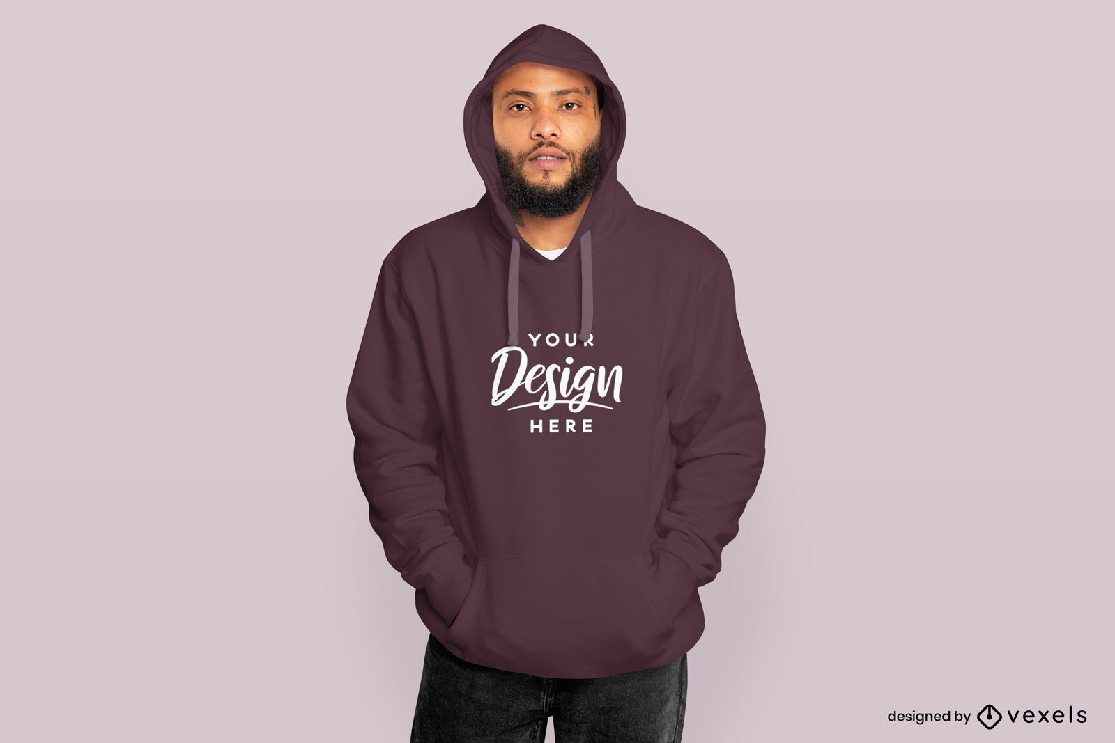 African american man with beard in hoodie mockup