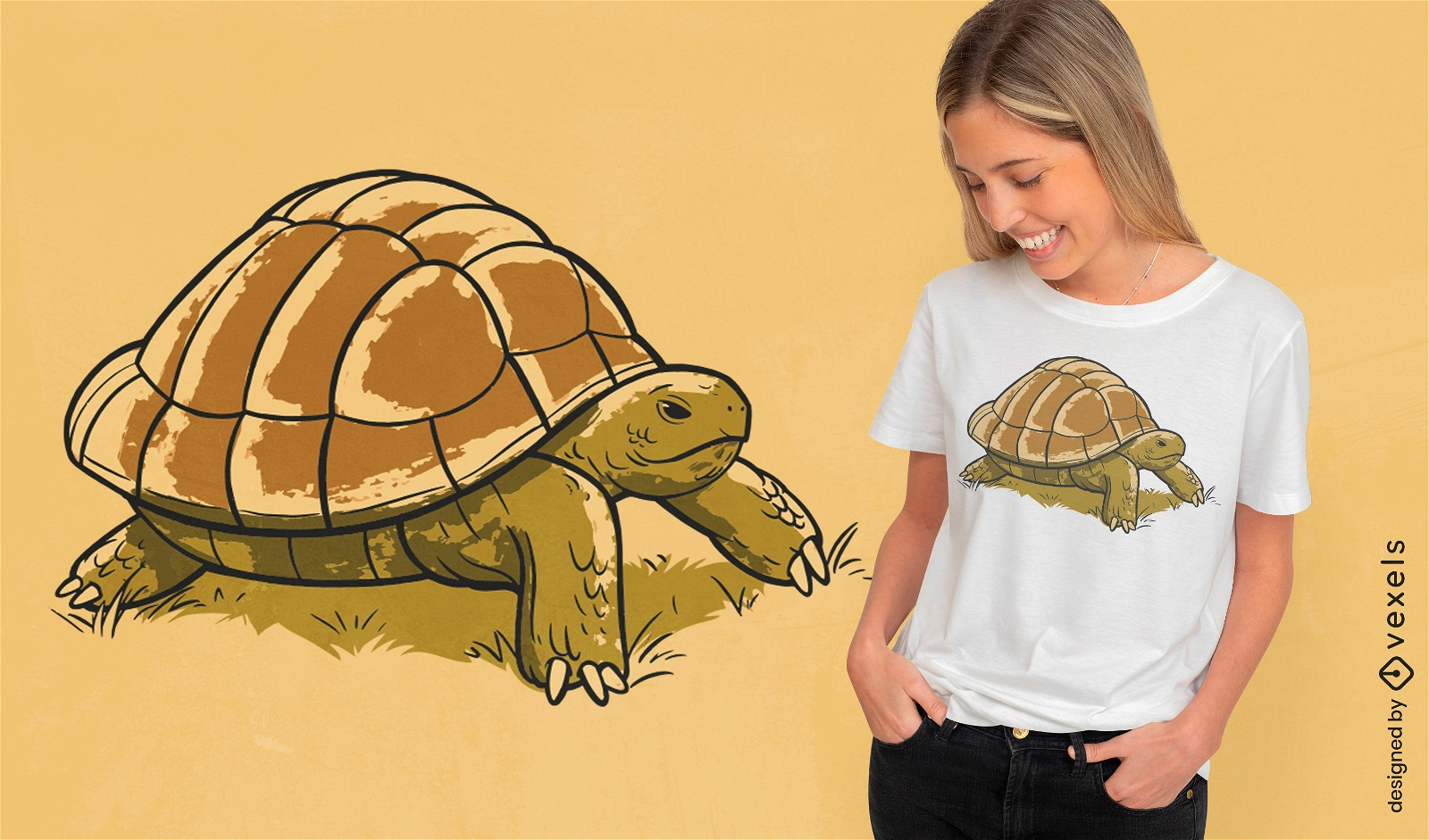 Diseño de camiseta de animal tortuga en hierba