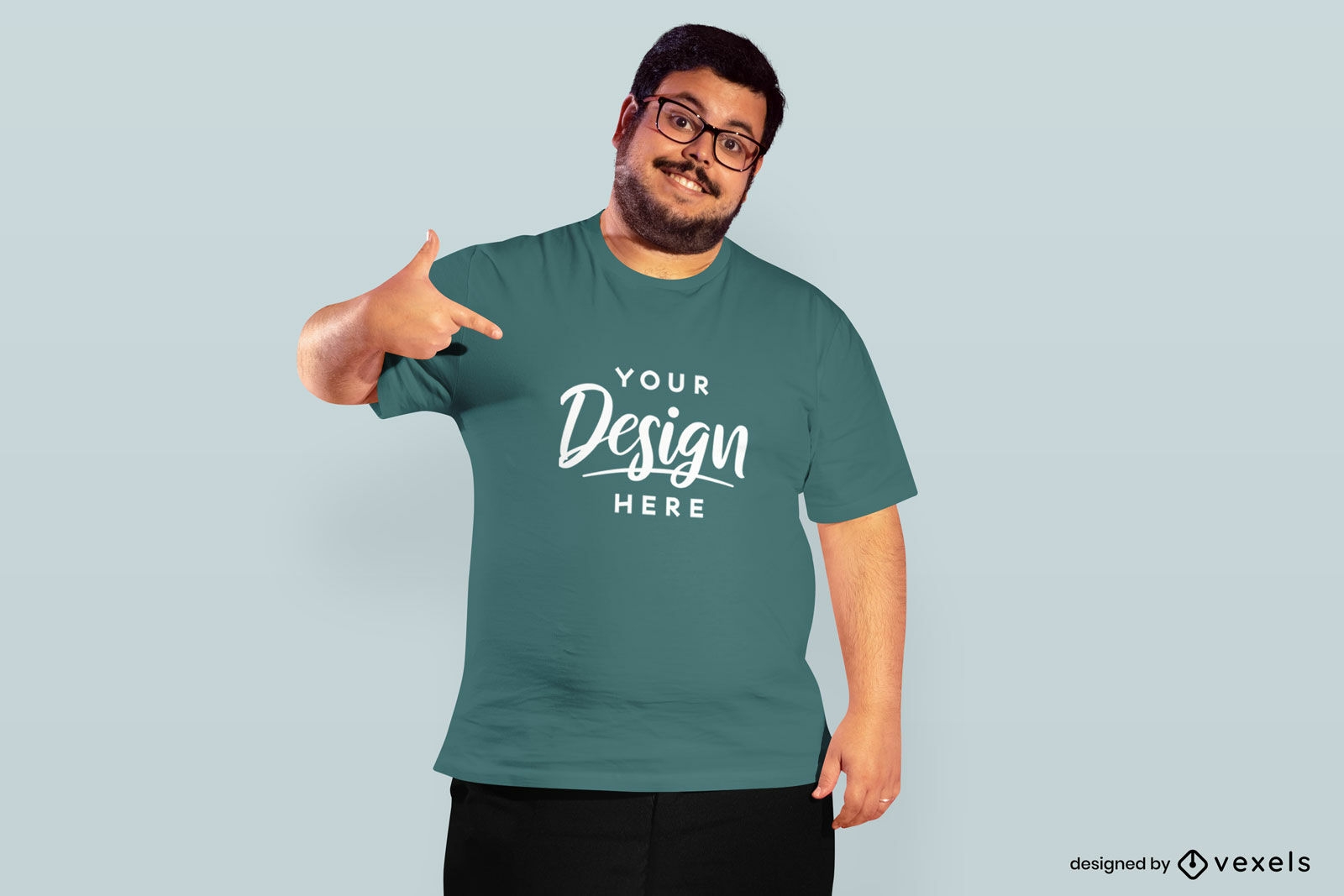 Young man with glasses in t-shirt mockup