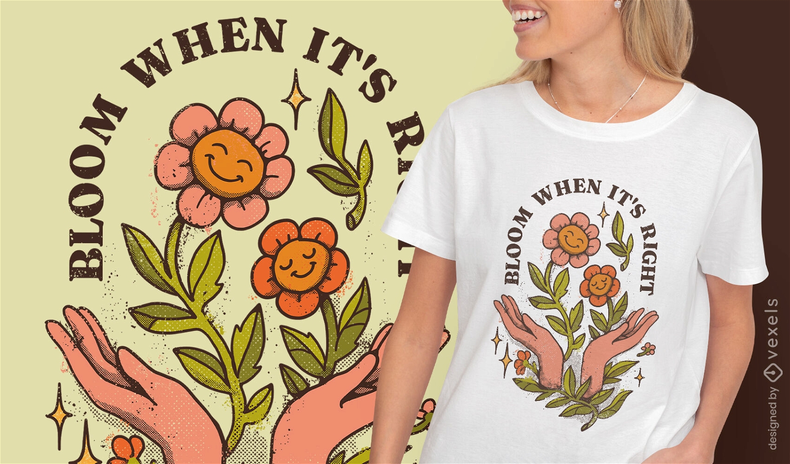 Bloom design de camiseta vintage motivacional direita
