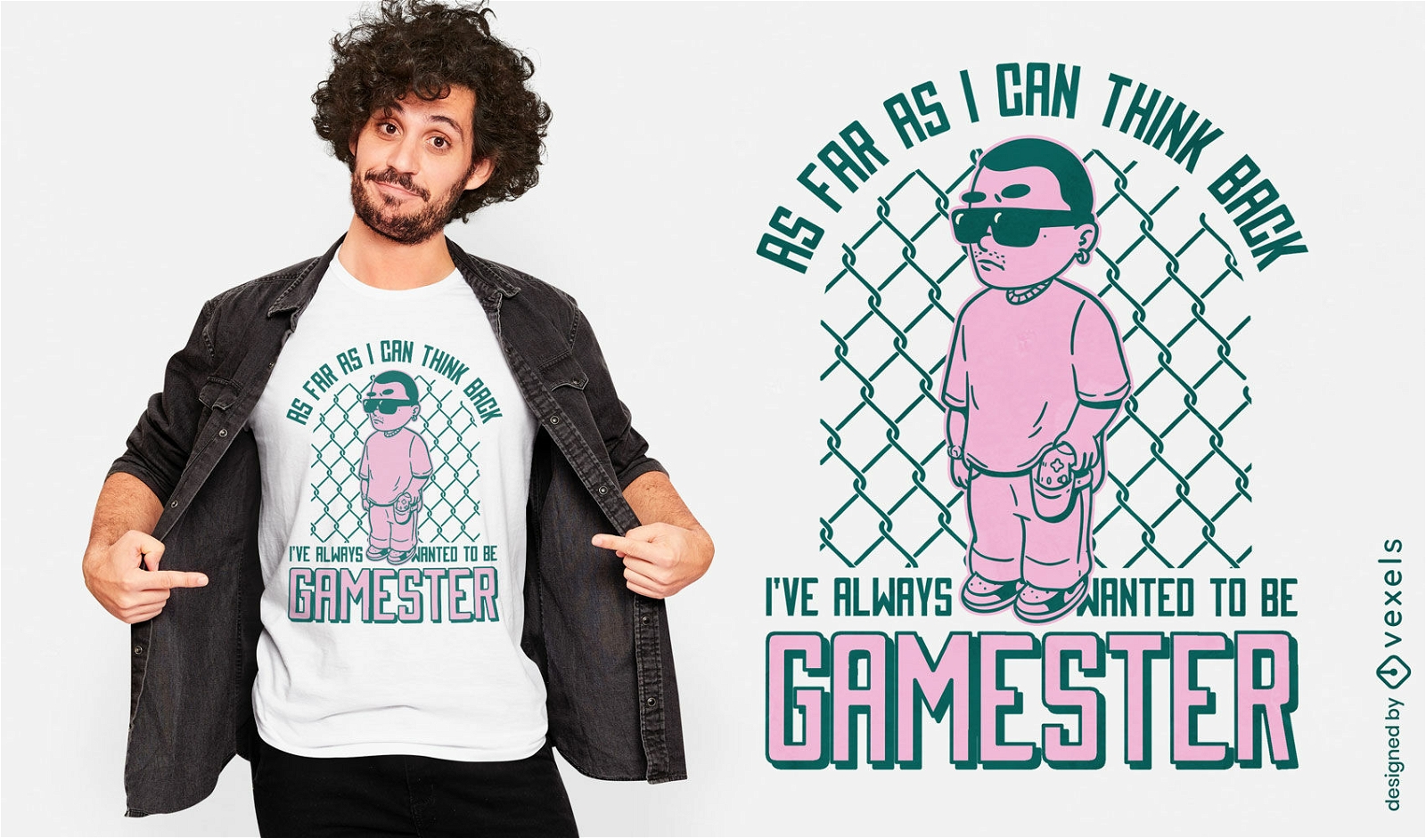 Gamer gangster com design de t-shirt de joystick