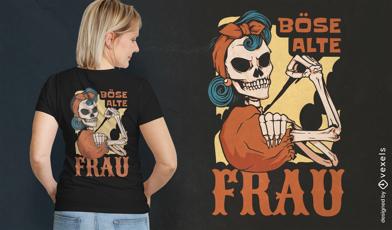 Schlechtes Skelett-T-Shirt-Design der alten Frau