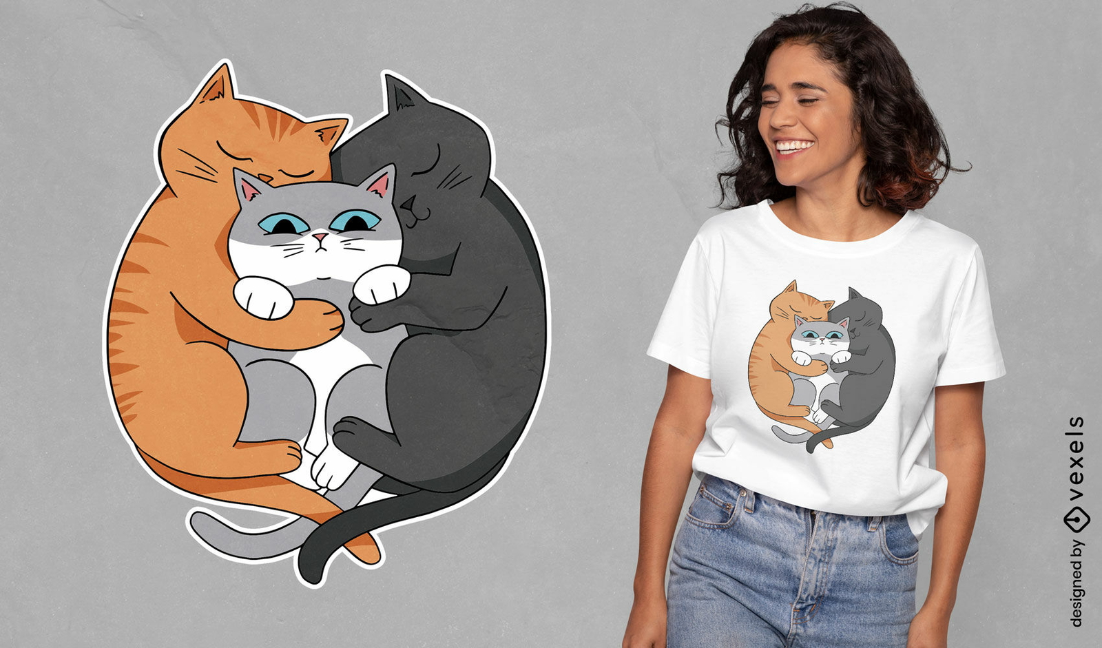 Gatos amorosos acurrucados diseño de camiseta divertida