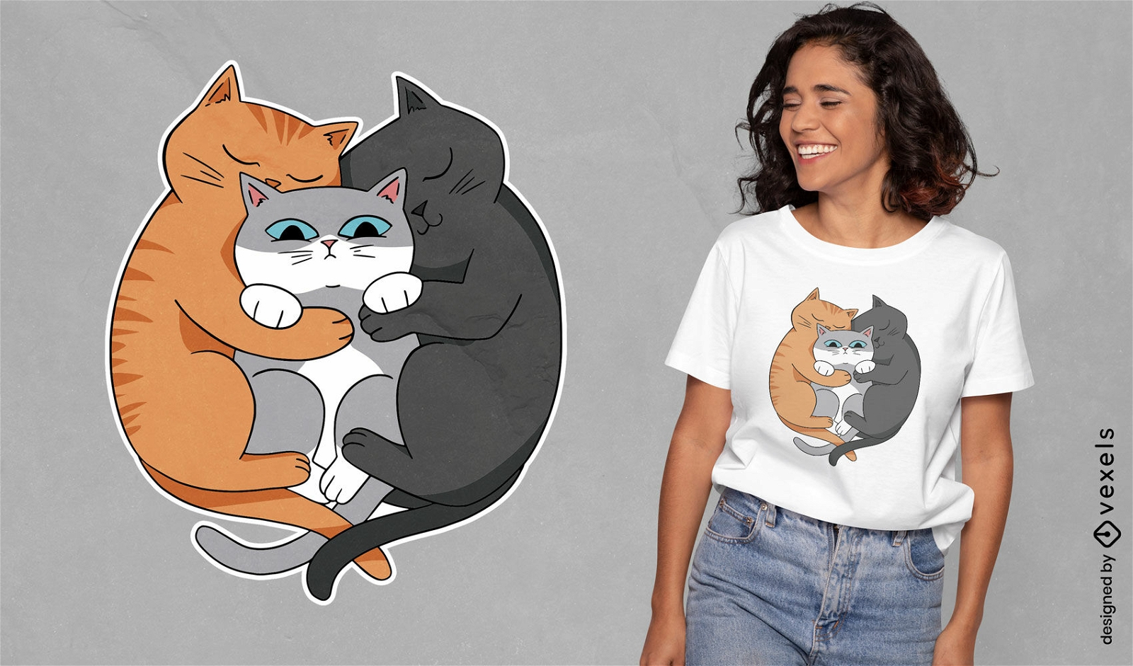 Liebevolle Katzen, die lustiges T-Shirt Design kuscheln