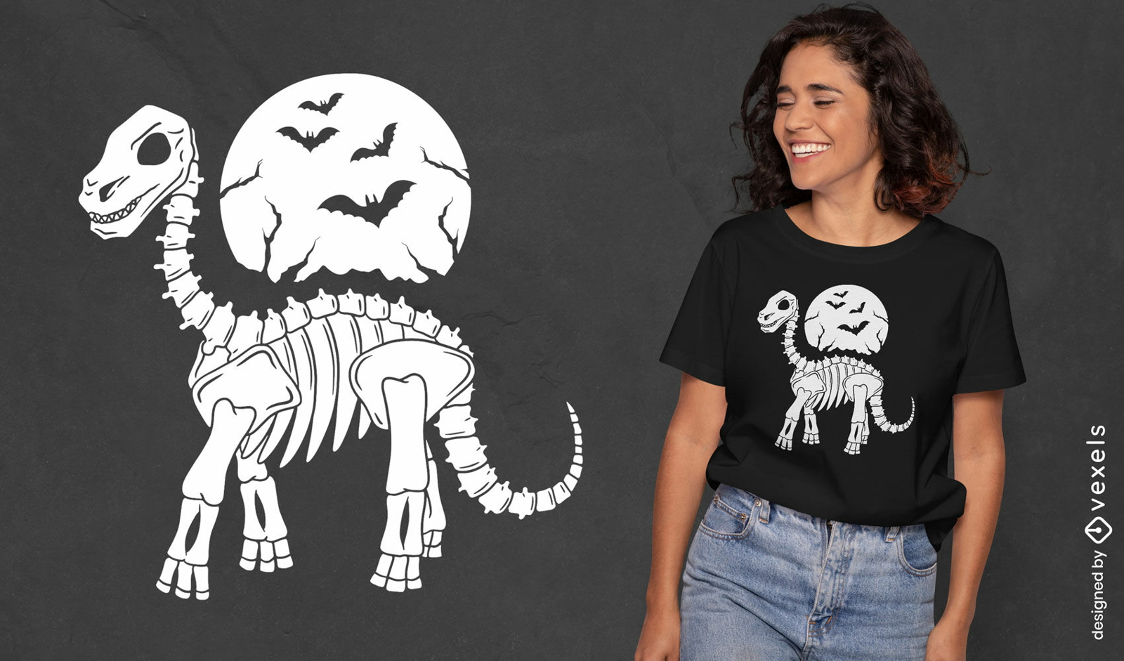 Design de camiseta de Halloween de esqueleto de dinossauro