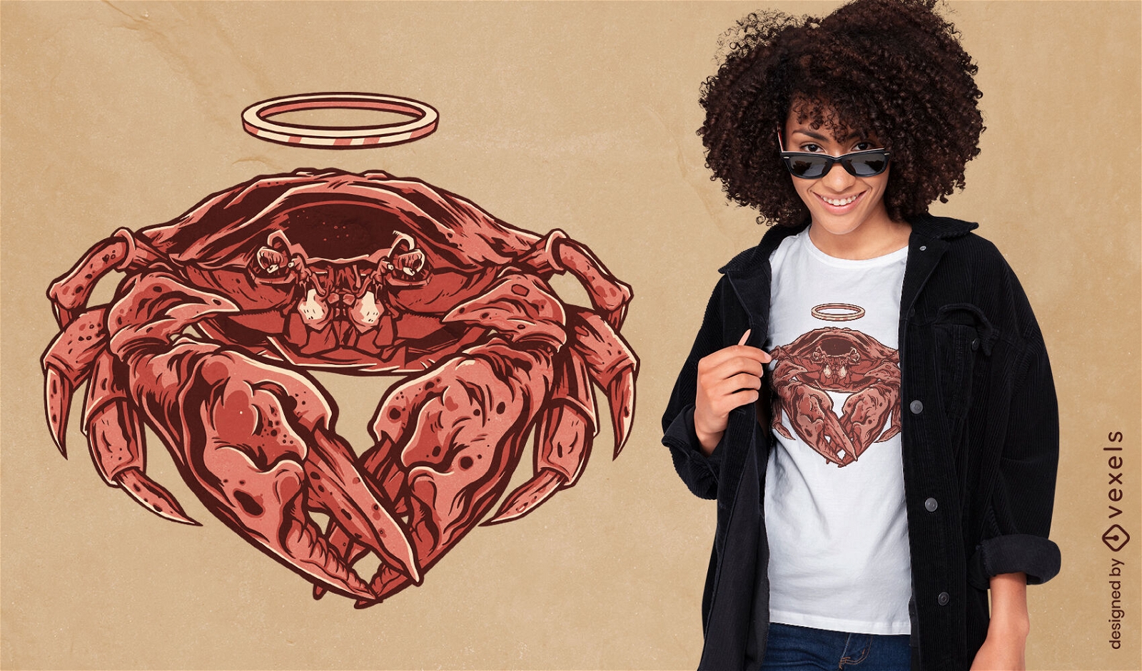 Animal de caranguejo com design de t-shirt de halo