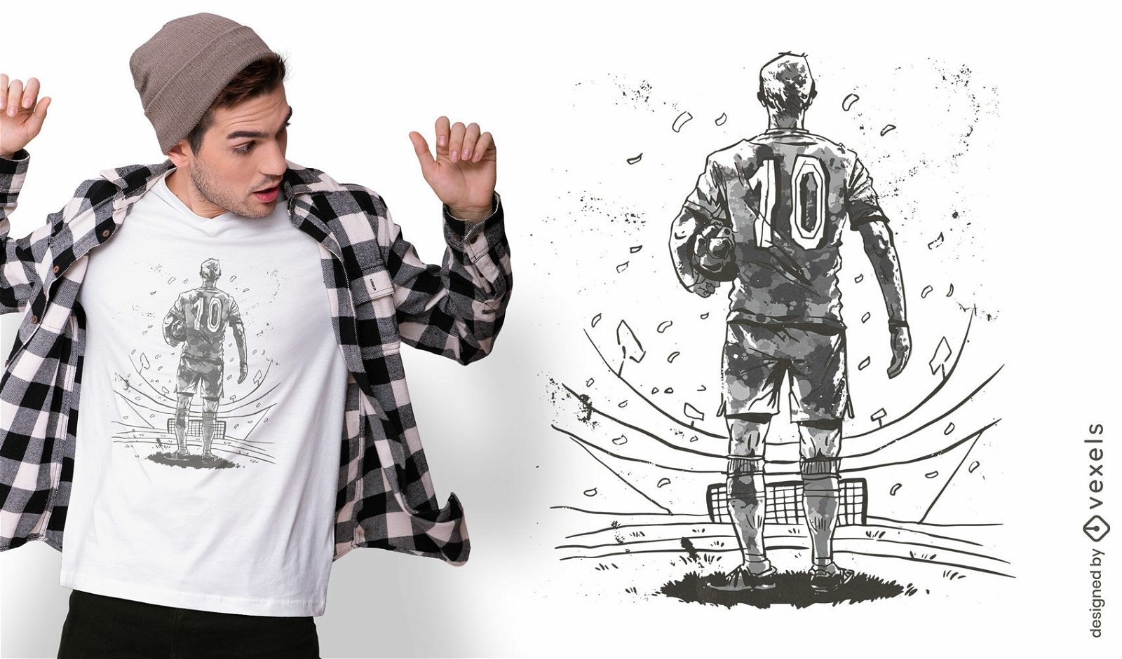 Jugador de fútbol en diseño de camiseta de campo.