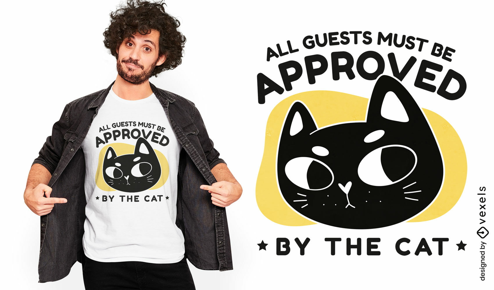 Diseño divertido de camiseta de animal gato negro