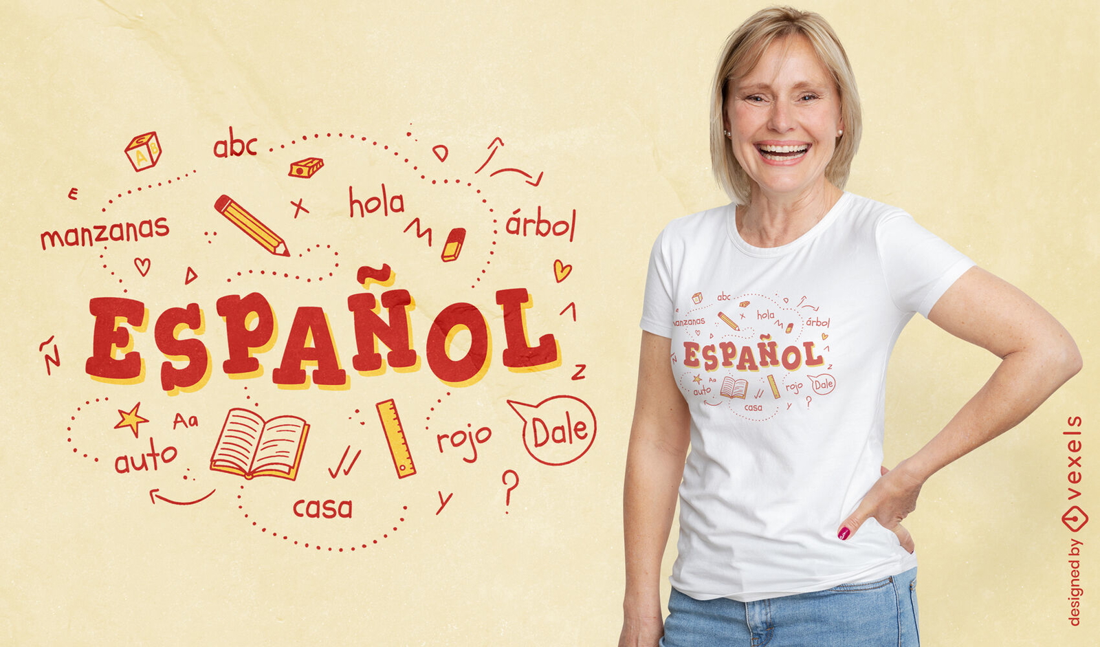 Diseño de camiseta de educación de palabras en español.