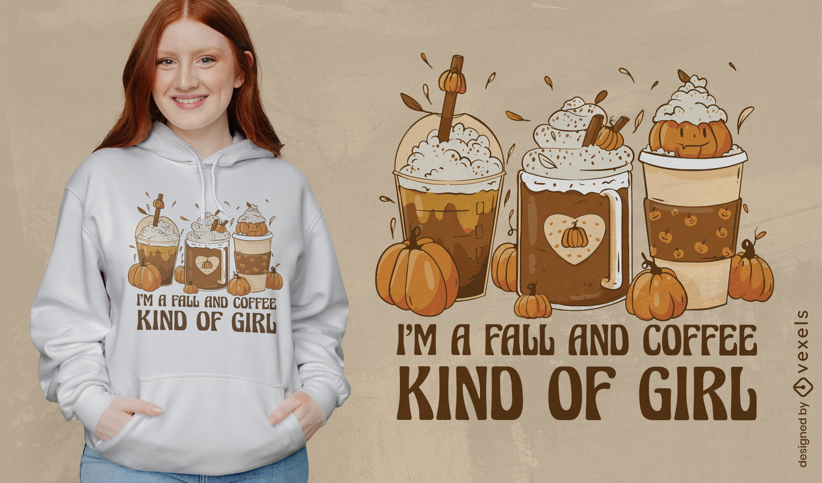 Diseño de camiseta de bebidas de café de otoño.