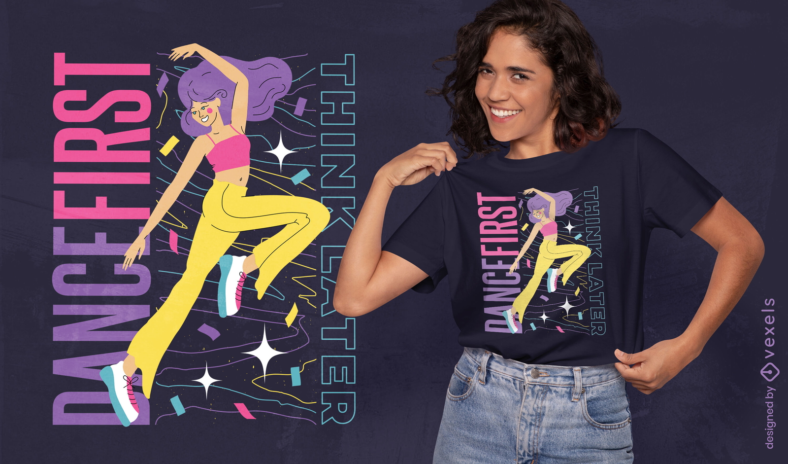 Diseño de camiseta de cita de mujer bailando