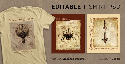 Steampunk elementos realista escalable camiseta psd
