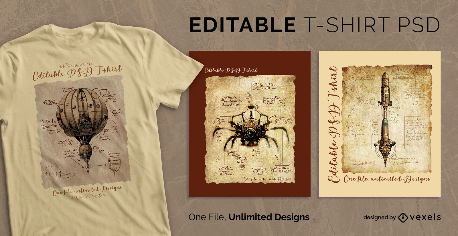 Steampunk elements realistic scalable t-shirt psd