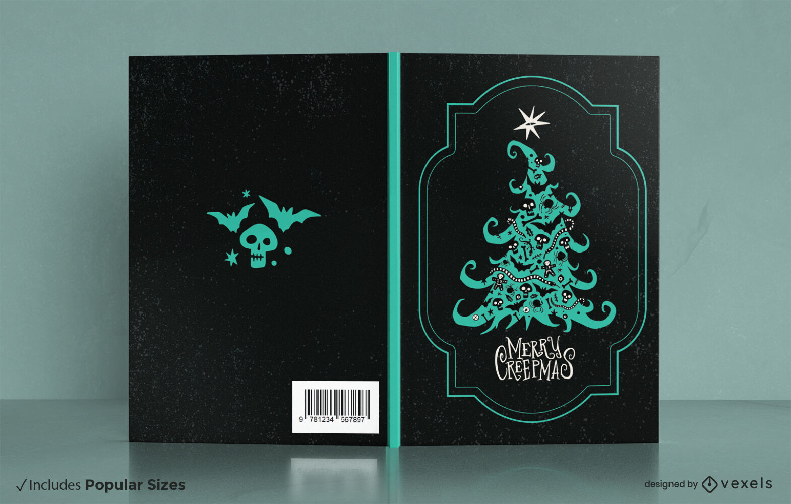 design de capa de livro de árvore de natal de halloween