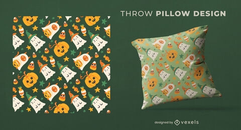 Halloween characters pattern throw pillow design