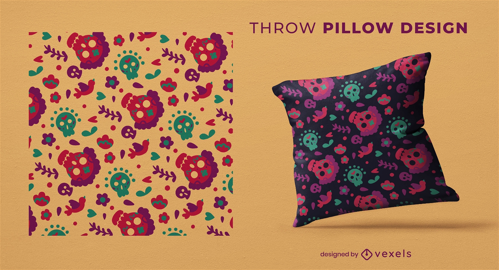 Catrina skull floral pattern throw pillow design