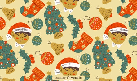 Christmas boy and decorations pattern design