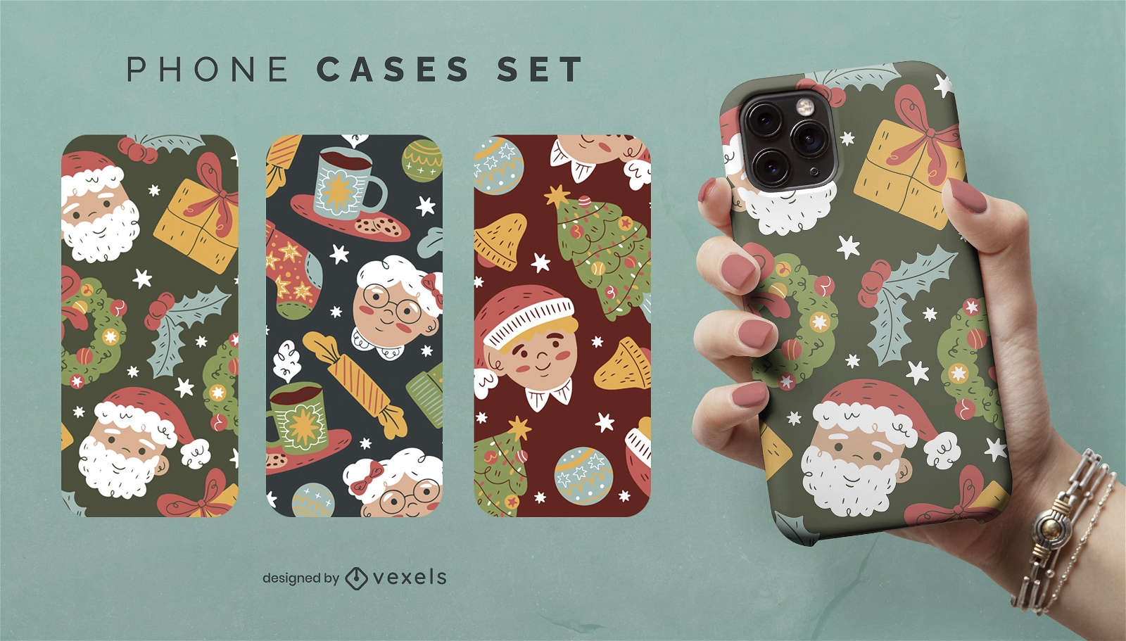 Christmas holiday elements phone case set