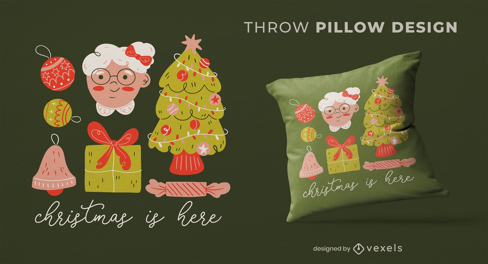 Christmas elements throw pillow design