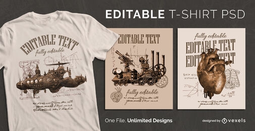 Steampunk machines realistic scalable t-shirt psd