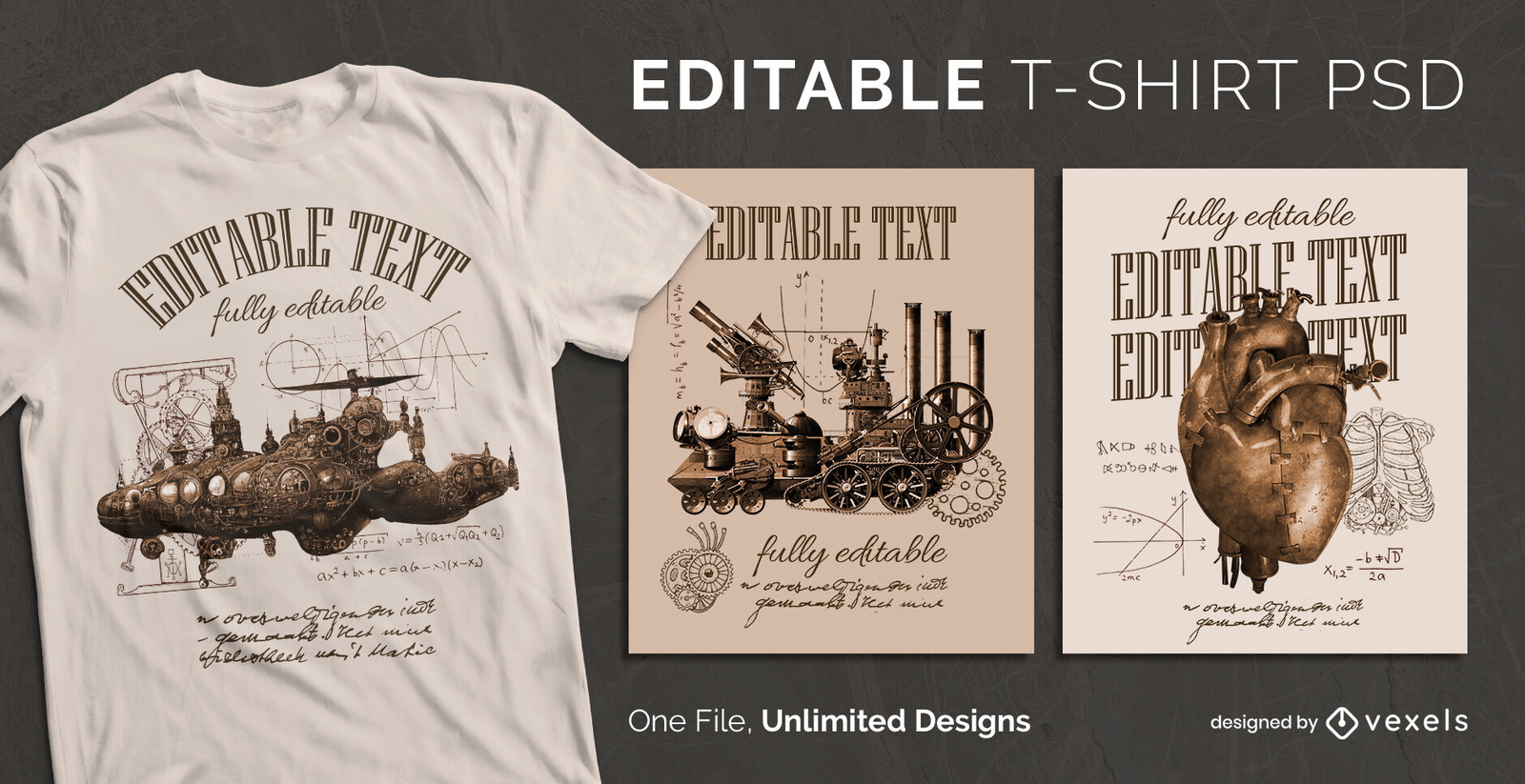 Camiseta escalable realista de máquinas Steampunk psd