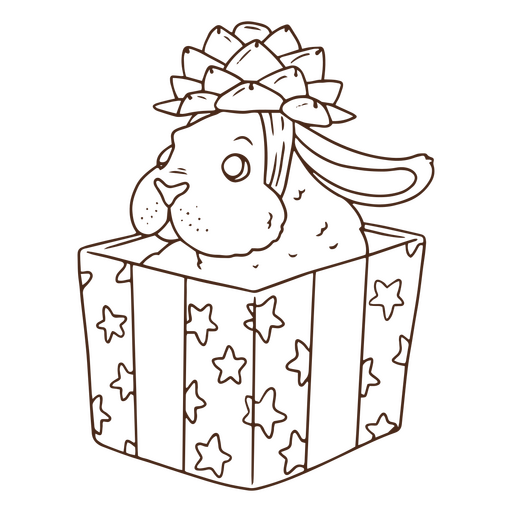 Lindo conejo en una caja de regalo de Navidad Diseño PNG