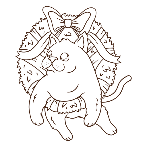 Gato adorável em uma coroa de Natal festiva Desenho PNG