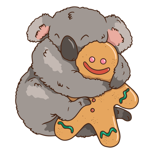 Koala navideño abrazando una galleta de jengibre Diseño PNG
