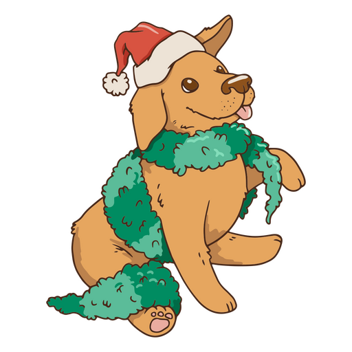 Adorable perro navideño con una guirnalda festiva Diseño PNG