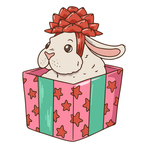 Coelho bonito em uma caixa de presente de Natal Desenho PNG