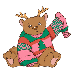 Entzückender Bär in einem Rentier-Weihnachtskostüm PNG-Design