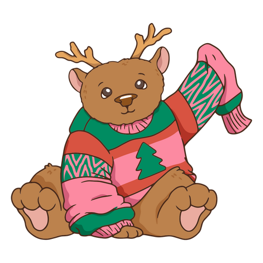 Adorable oso disfrazado de reno navideño Diseño PNG