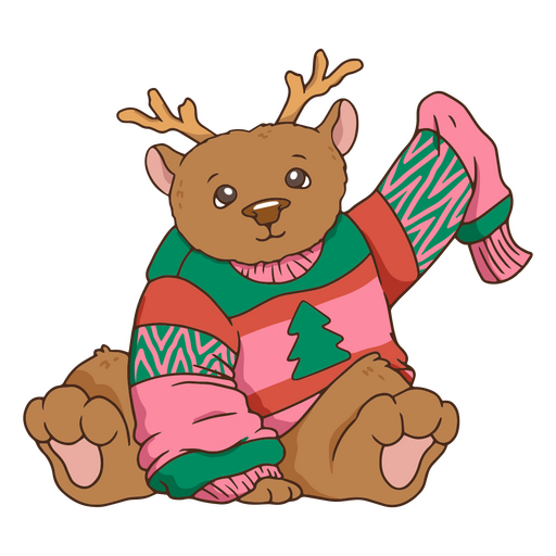 Adorável urso em uma fantasia de Natal de rena Desenho PNG