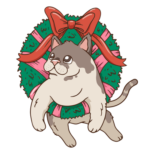 Adorable cat in a festive Christmas wreath PNG Design