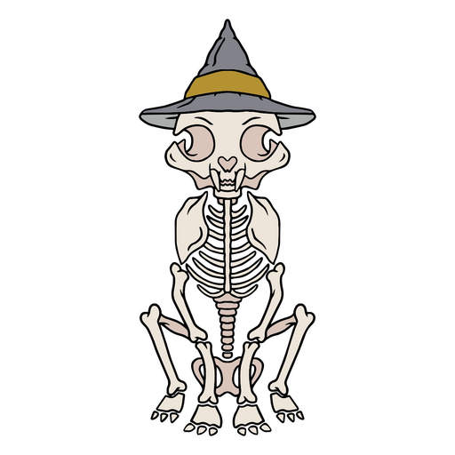 Creepy skeleton cat wearing a hat PNG Design