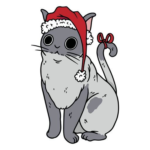 Ador?vel gato de Natal usando um chap?u festivo Desenho PNG