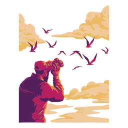 Mann beobachtet Vögel mit einem Fernglas PNG-Design