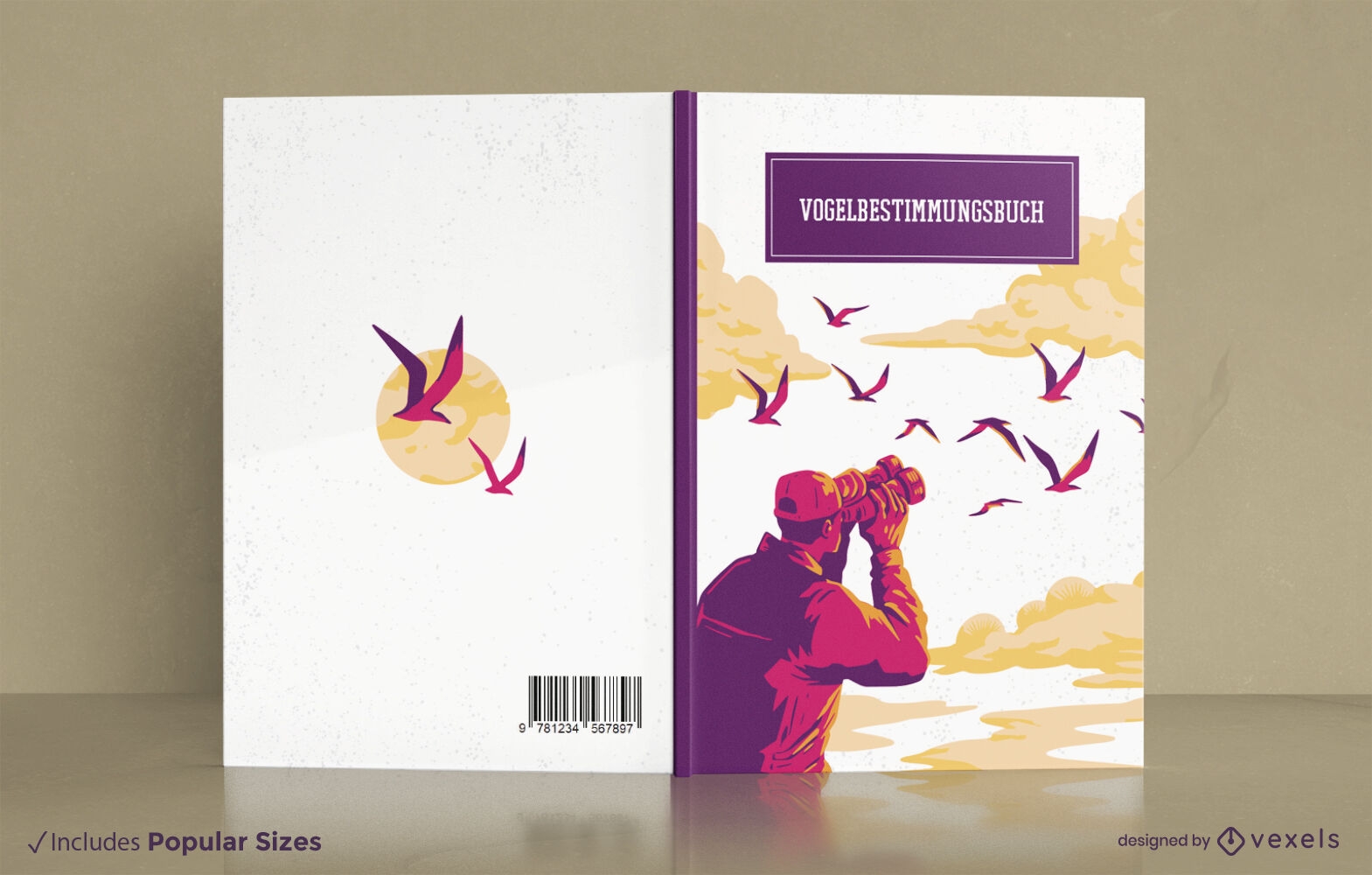 Persona mirando pájaros en el diseño de la portada del libro del cielo.