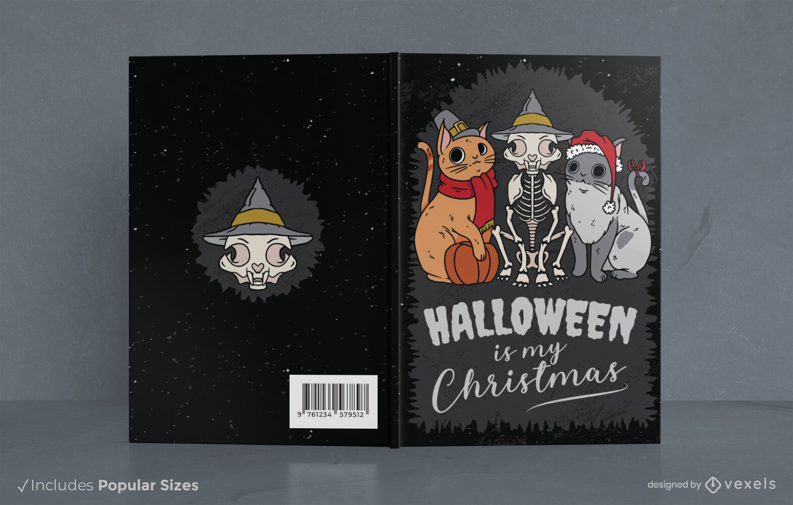 Diseño de portada de libro de gatos de vacaciones de Halloween