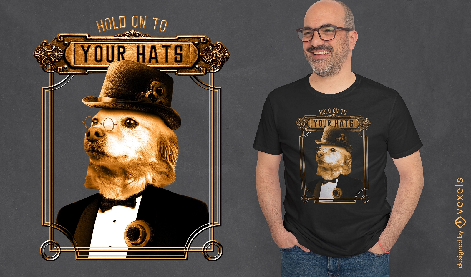 Golden Retriever Hund Steampunk T-Shirt PSD