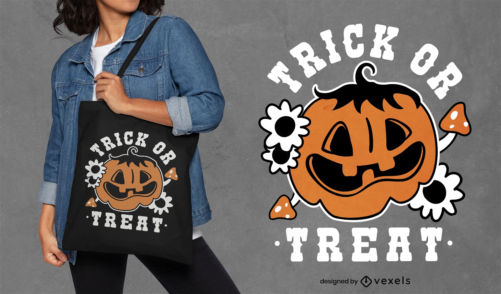 Trick or treat pumpkin tote bag design