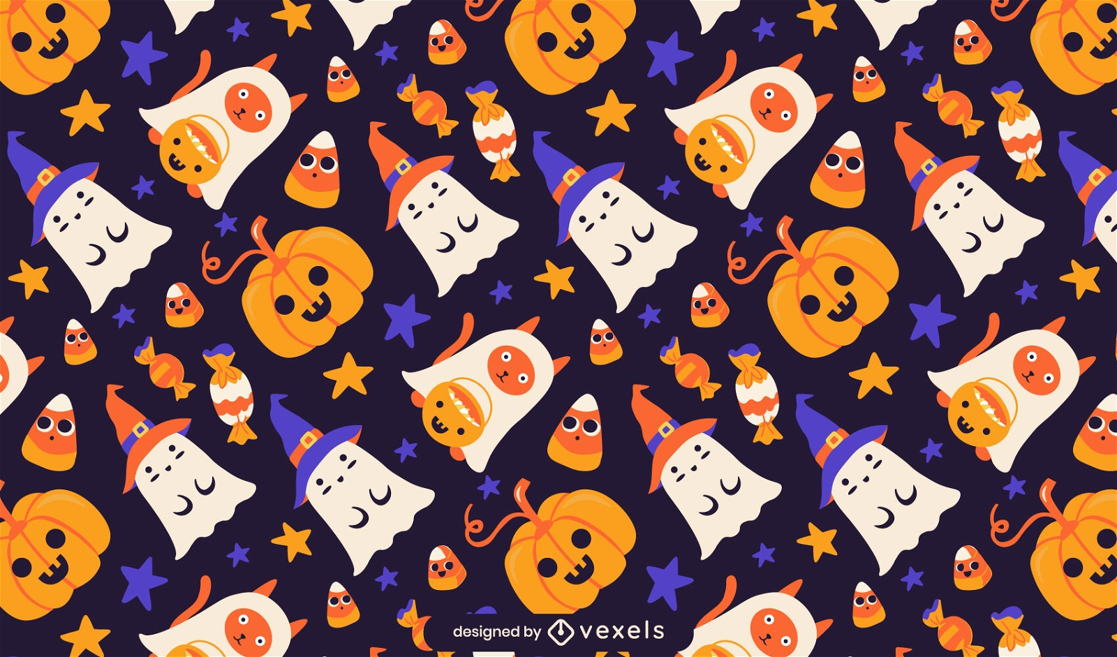 Design de padrão de personagens de desenhos animados de Halloween