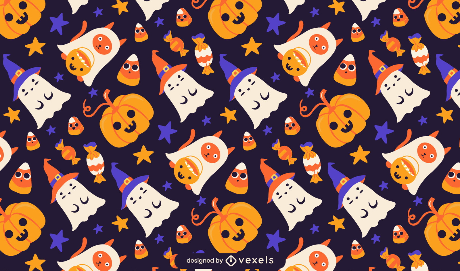 Halloween Cartoon Characters Pattern Design Vector Download