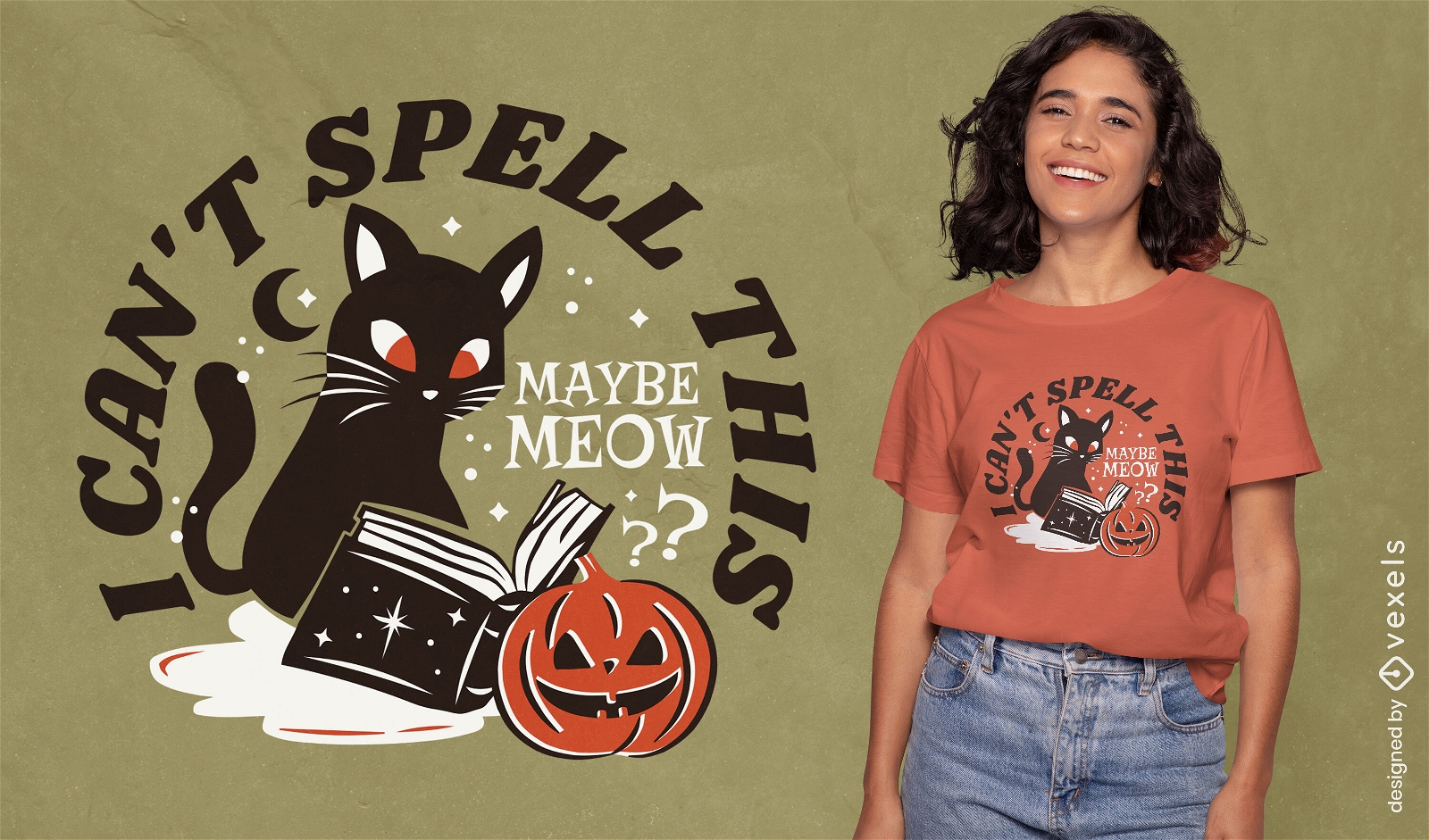 Design de camiseta de feitiço de leitura de gato preto